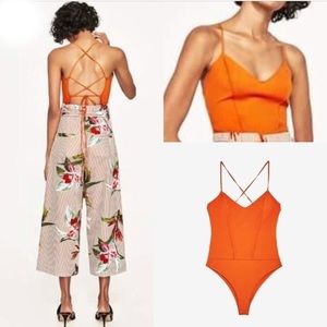 Zara Crisscross Back Orange Bodysuit